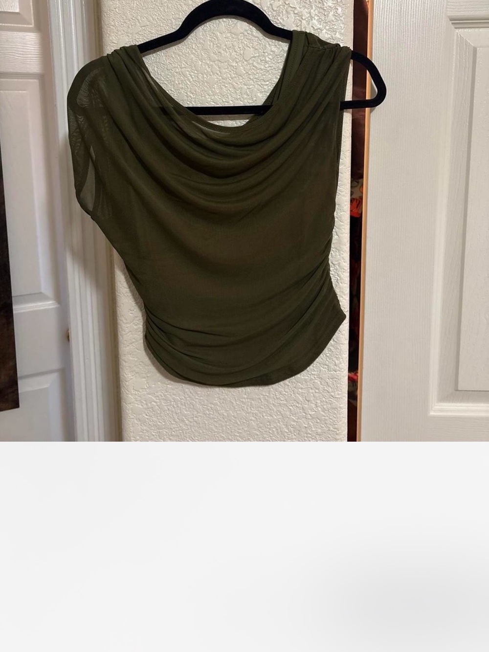 Cider Olive Green Draped Sleeveless Cowl Neck Top